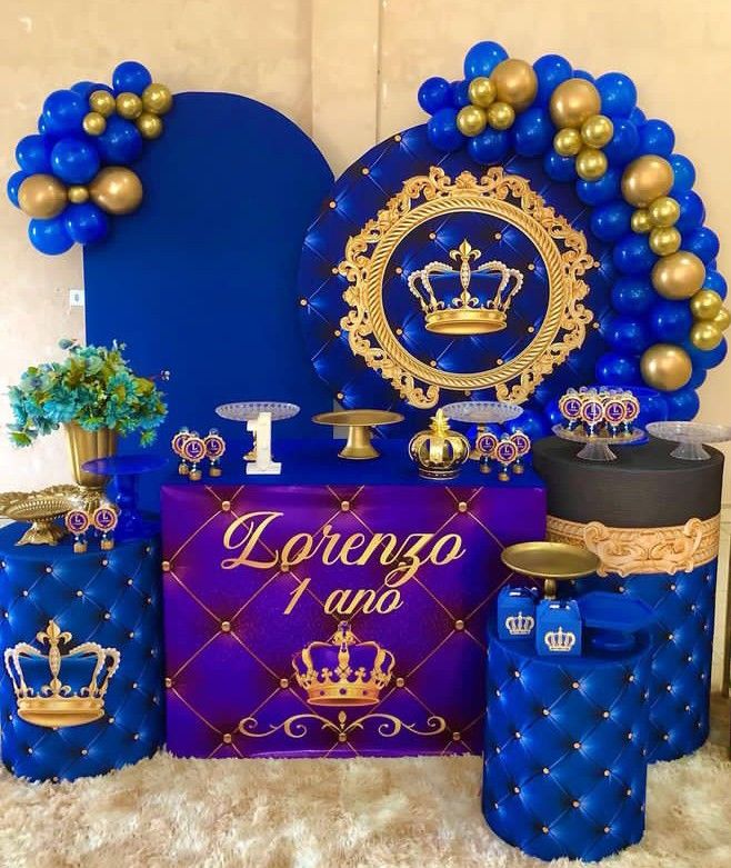 decoração festa príncipe azul dourado