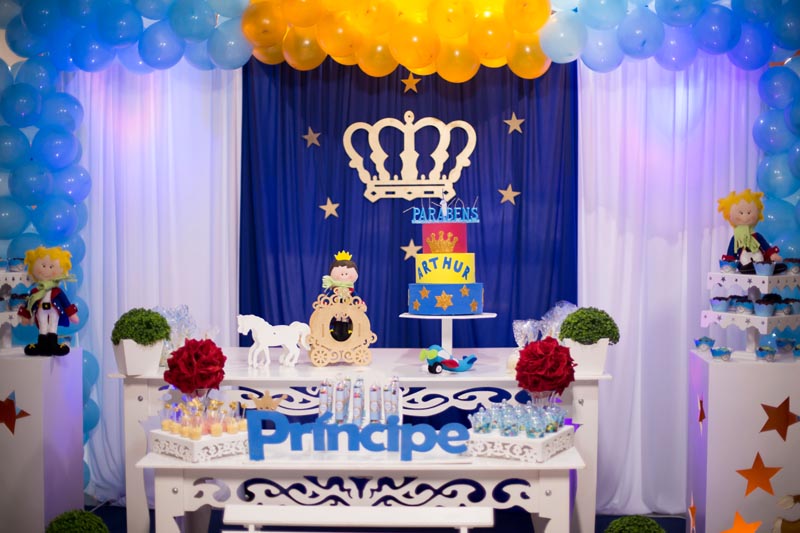 festa de luxo pequeno príncipe azul dourado