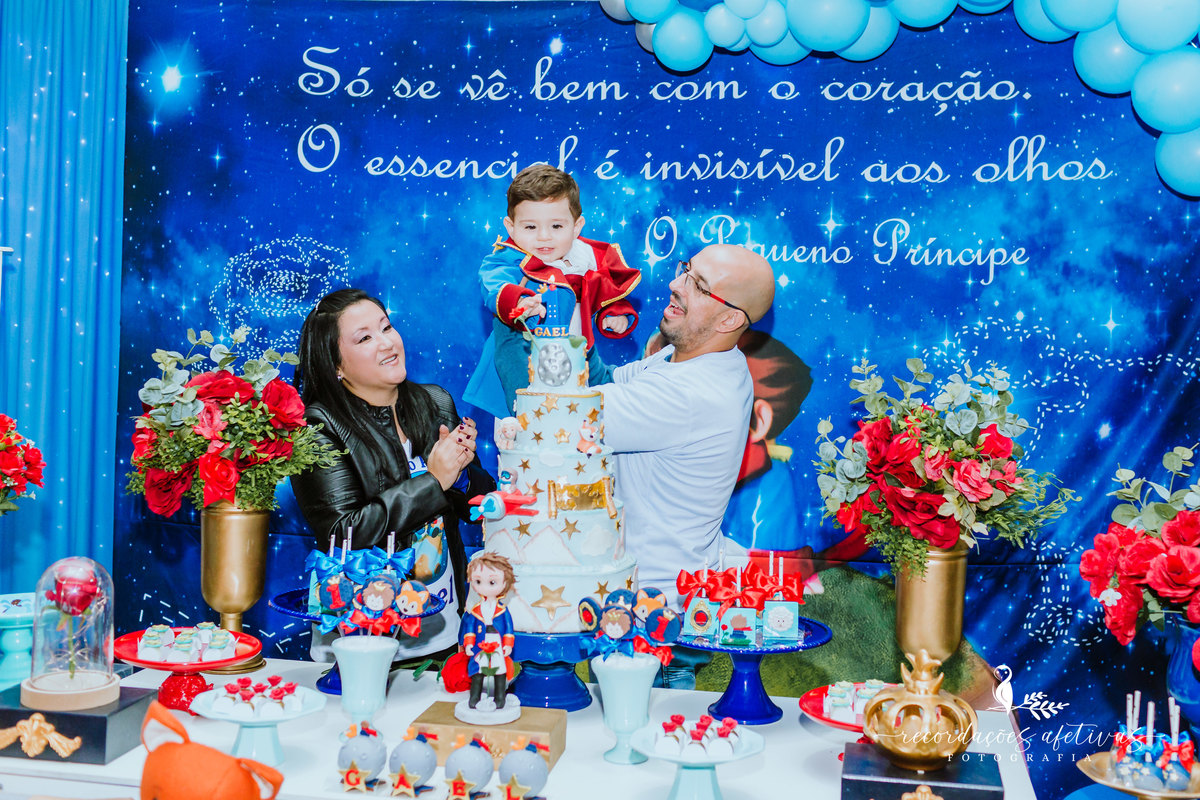 ideias festa pequeno príncipe azul dourado