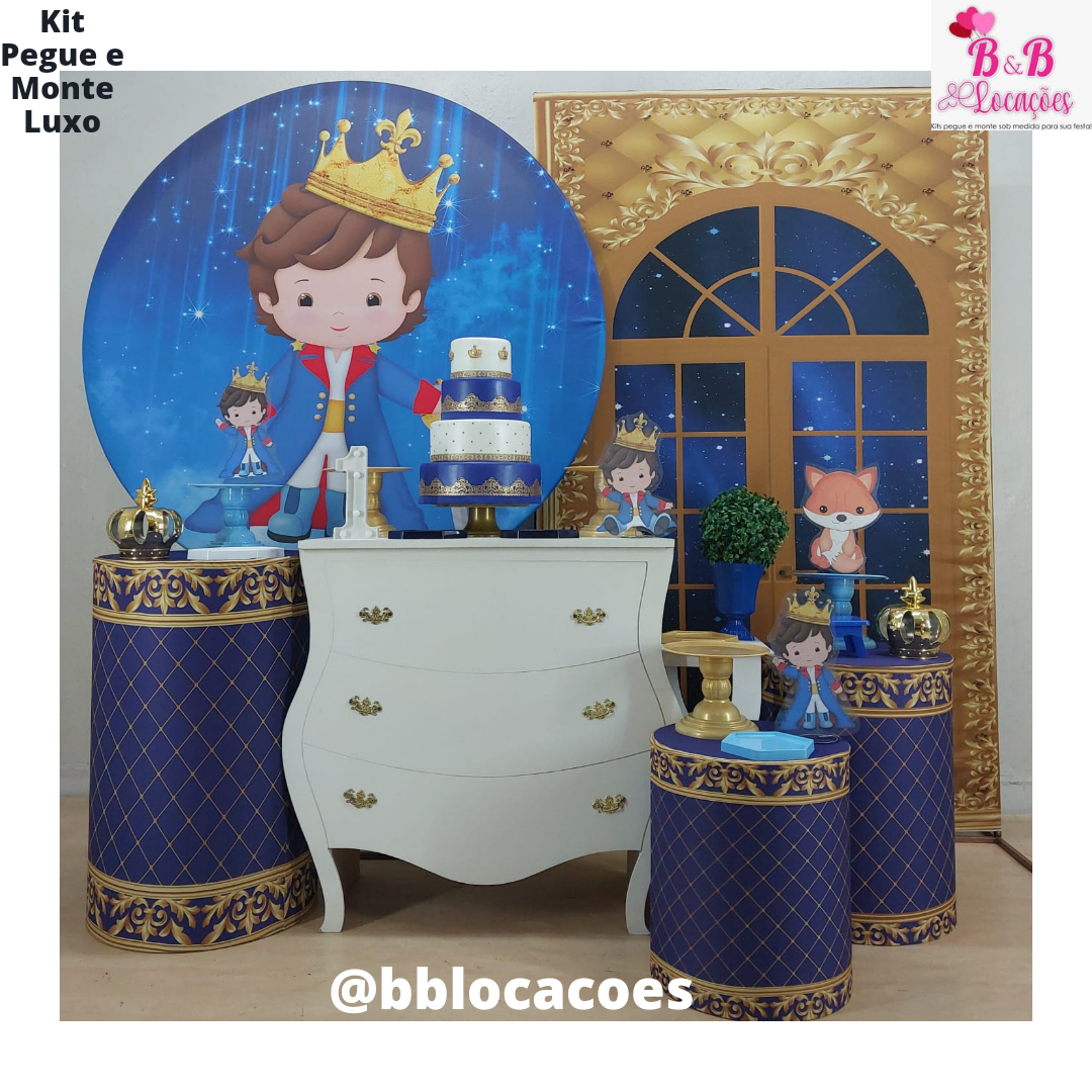 decoração aniversário pequeno príncipe azul dourado
