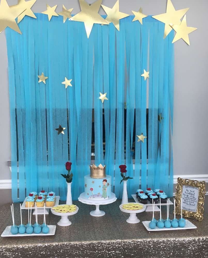 decoração pocket party pequeno príncipe azul dourado