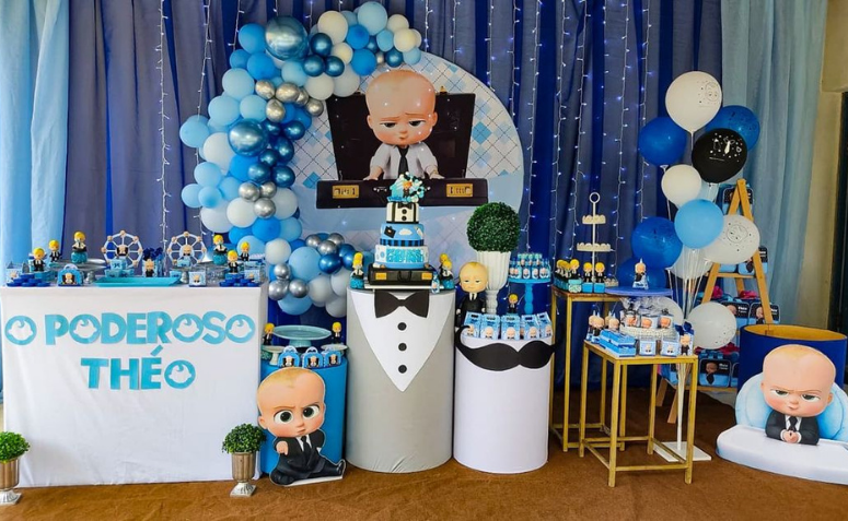 decoração poderoso chefinho azul e branco