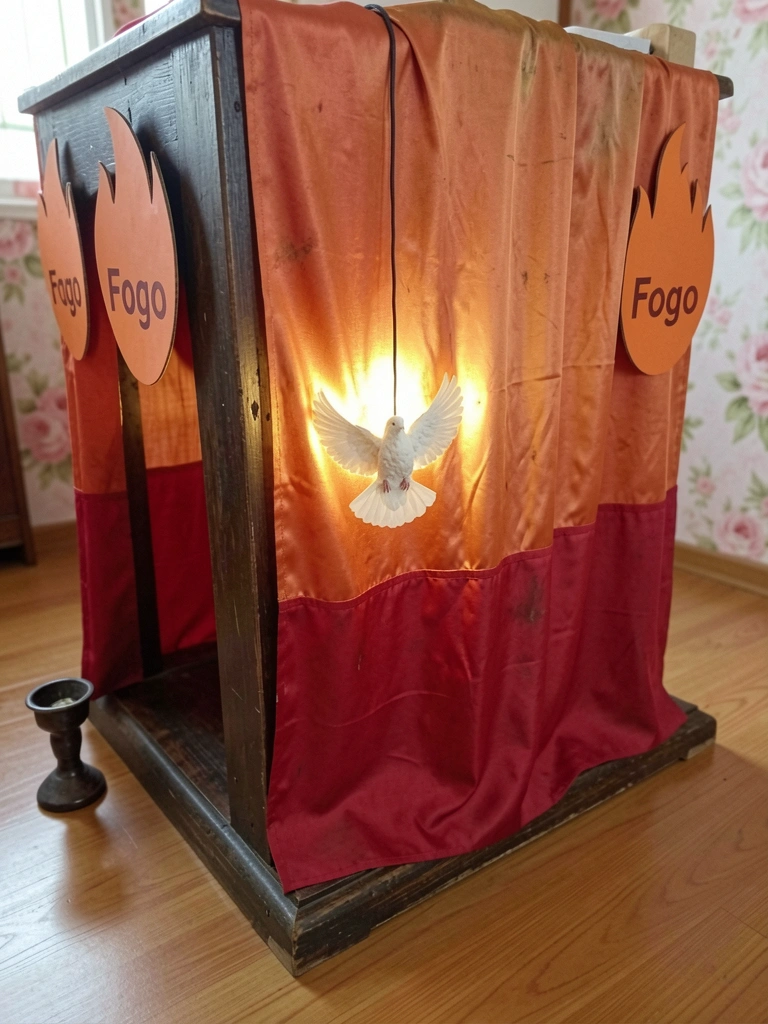 Pomba branca com resplendor dourado sobre altar de igreja