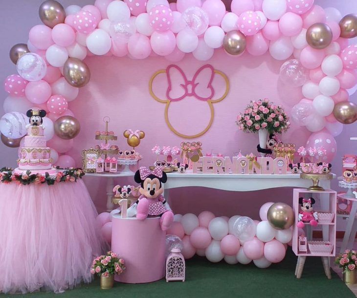 decoração minnie rosa 1 ano simples