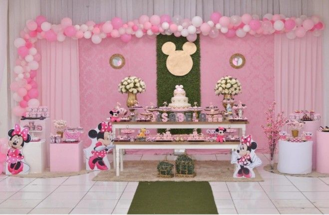 mesa decorada minnie rosa 1 ano