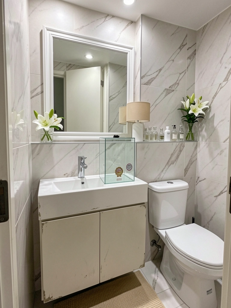 Box de vidro temperado com selo de certificação visível e adesivo decorativo na lateral