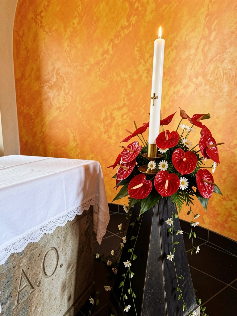 Toalha de linho branca com detalhes em renda sobre superfície de madeira clara.