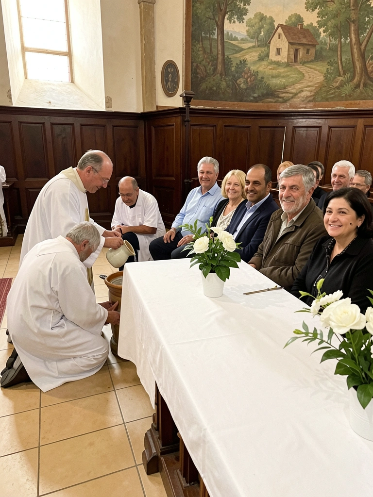 Bacia de cerâmica e jarro ao lado de altar em ambiente simples