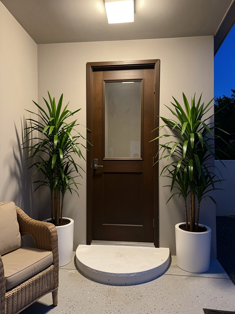 Parede com pintura em tons neutros e textura suave, iluminação natural indireta.