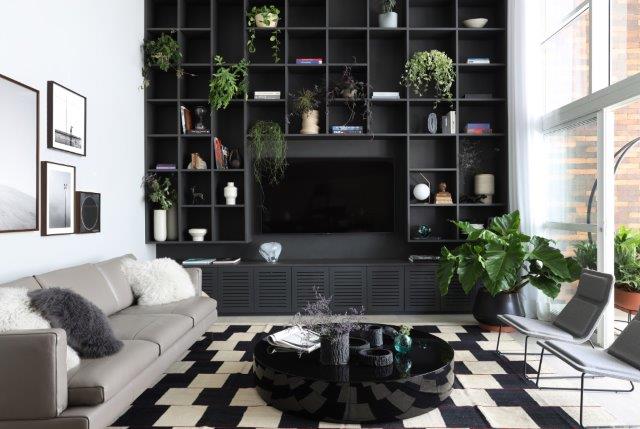 sala de estar preto e branco moderna