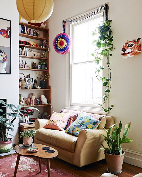 decoração aconchegante sala pequena boho
