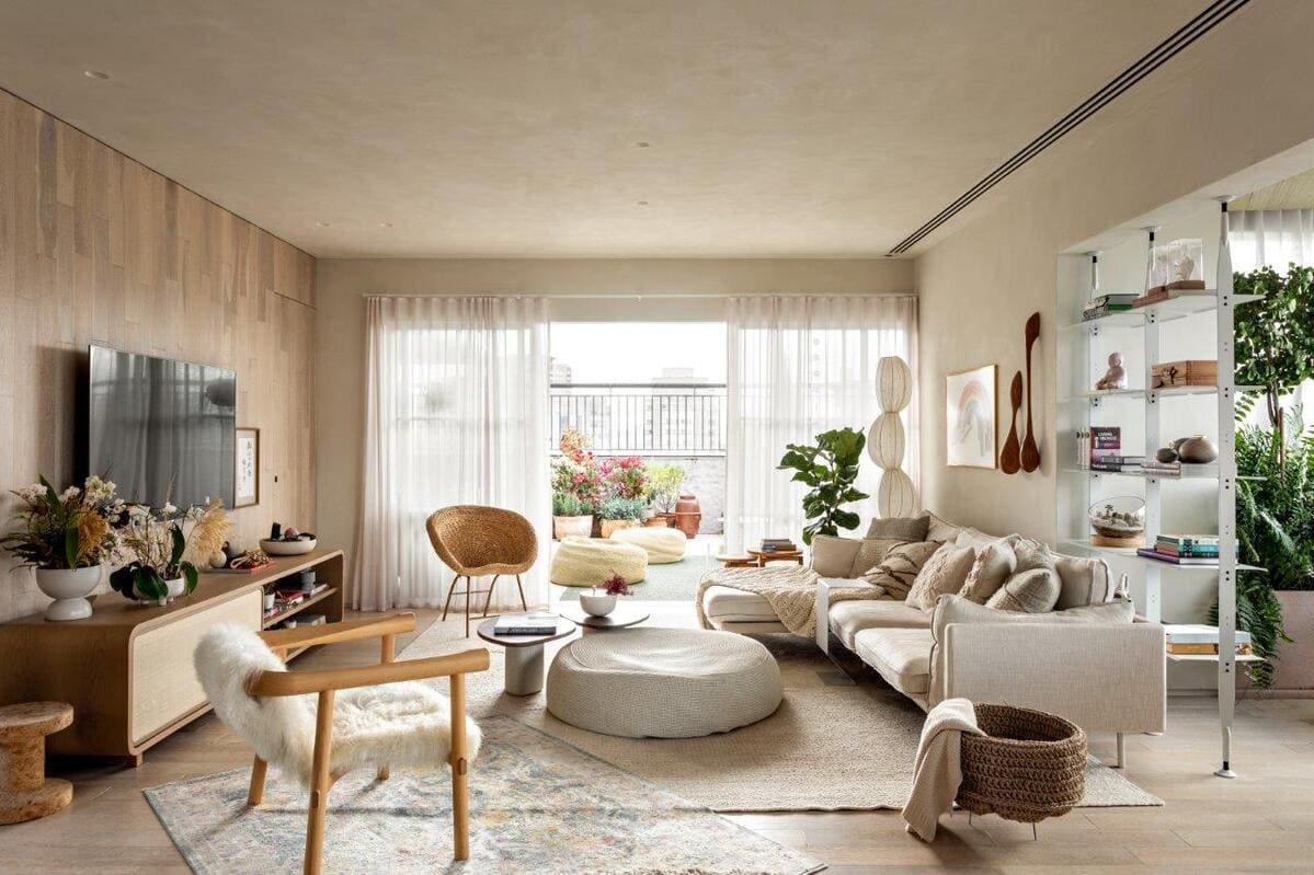 sala pequena com toque boho