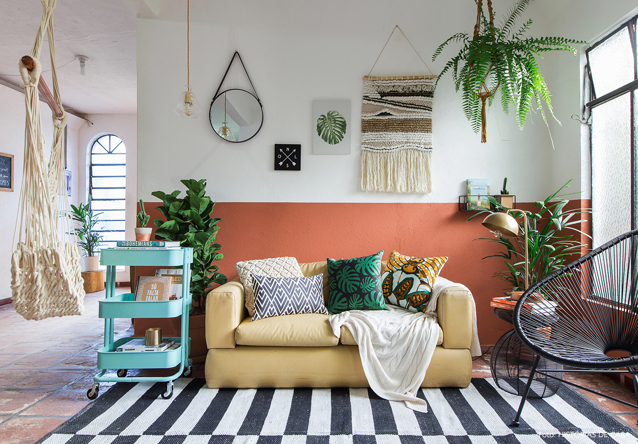 decoração aconchegante sala pequena boho