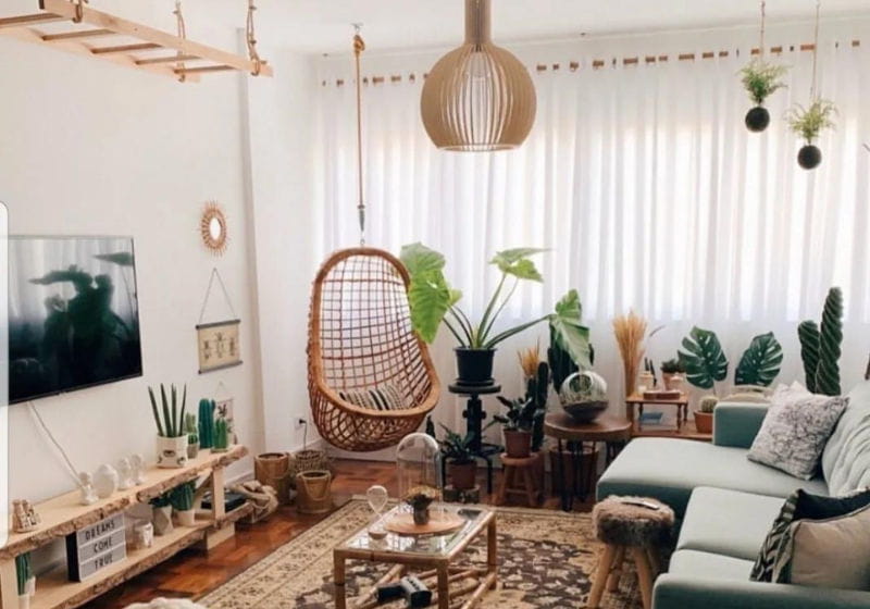 sala pequena com toque boho