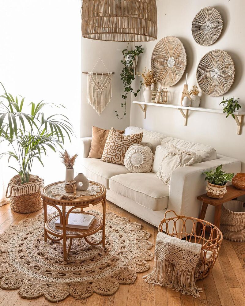 sala pequena com toque boho