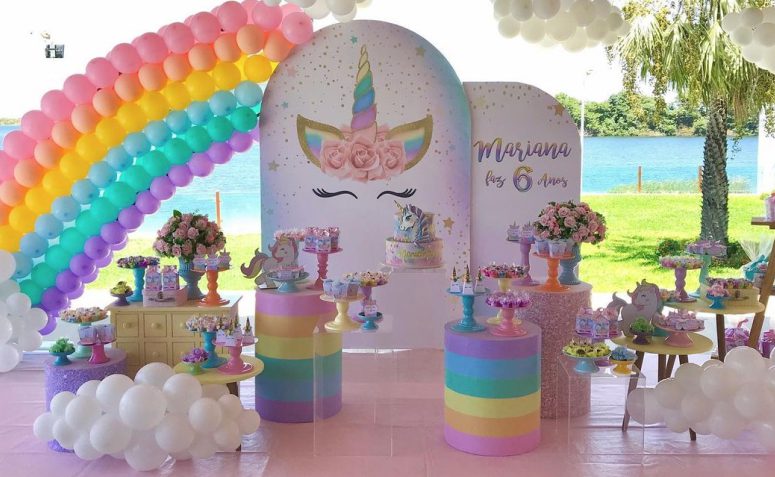 festa unicórnio cores pastel
