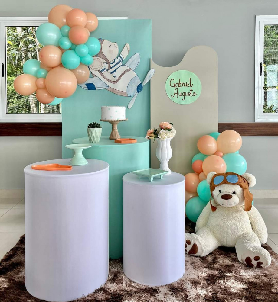 decoração chá de bebê urso aviador