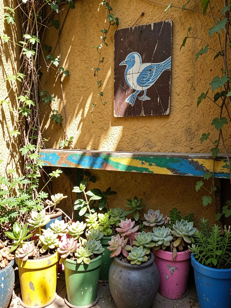 Sol incidindo em quintal pequeno com plantas em sombra e sol parcial