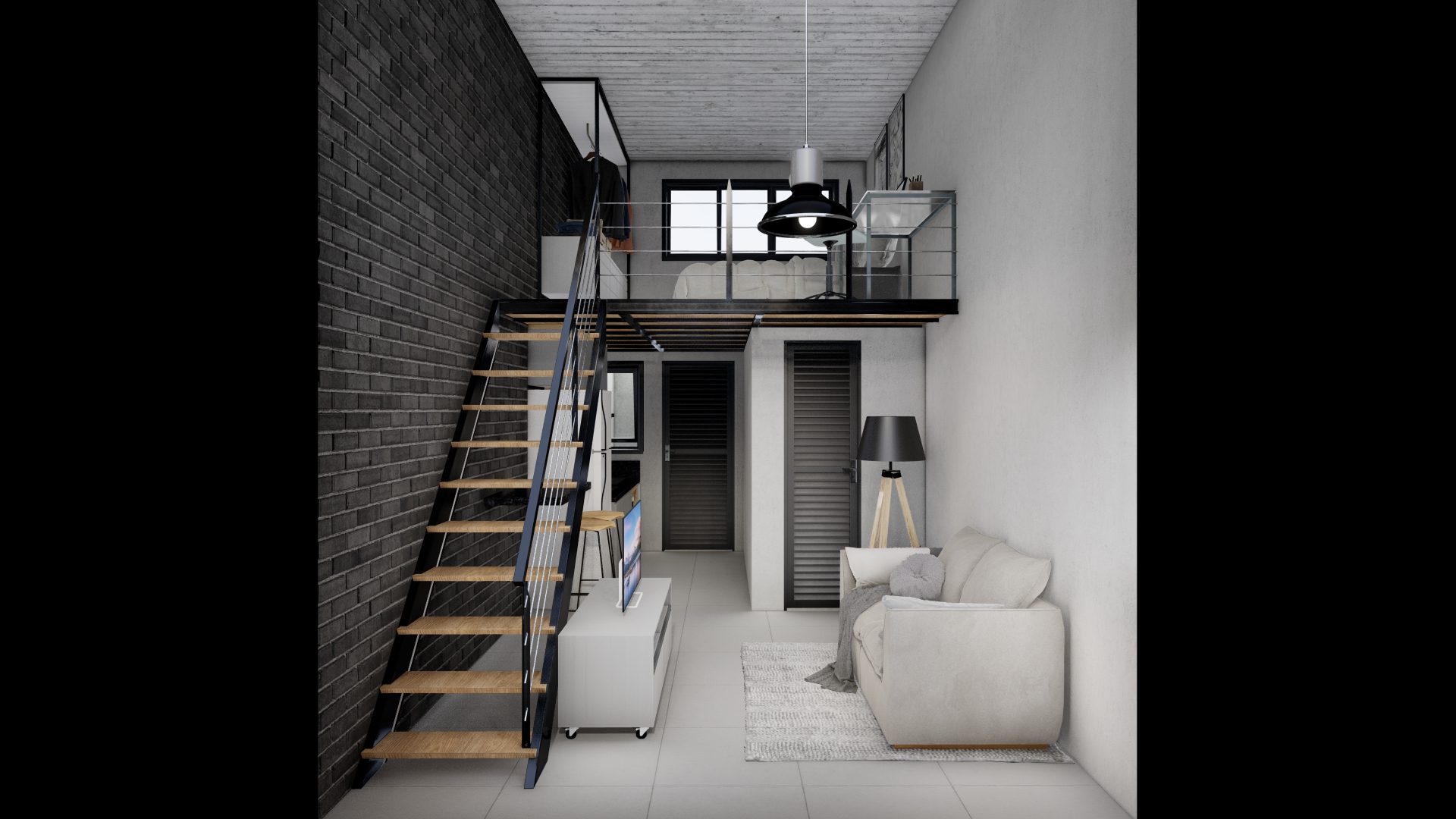 apartamento com pé direito duplo e mezanino