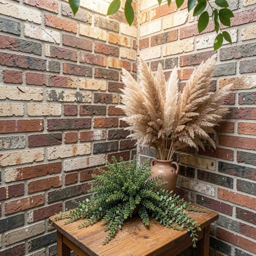 Mesa de festa com centro de mesa e painel de capim pampas ao fundo