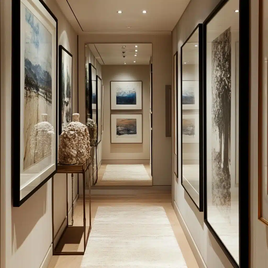 decoração de corredor com quadros