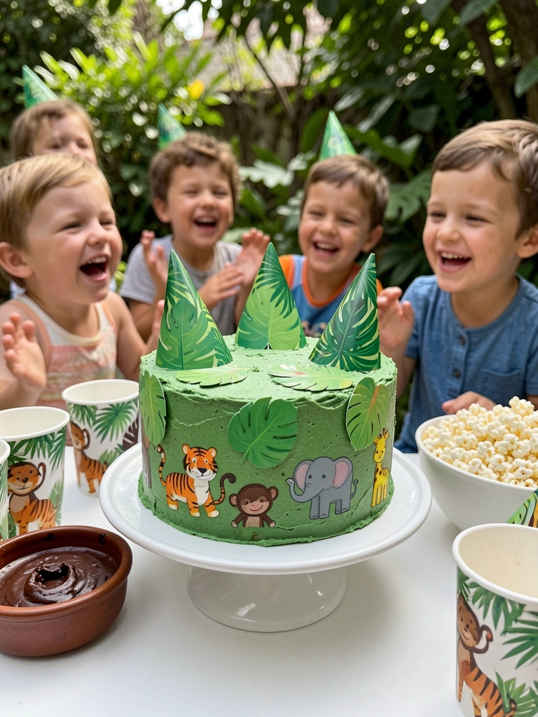 Crianças brincando em festa com poucos itens decorativos
