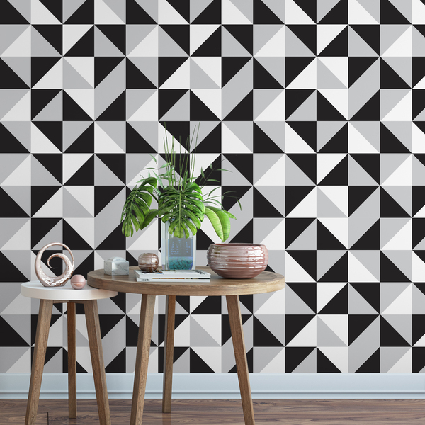 papel de parede preto e branco geométrico