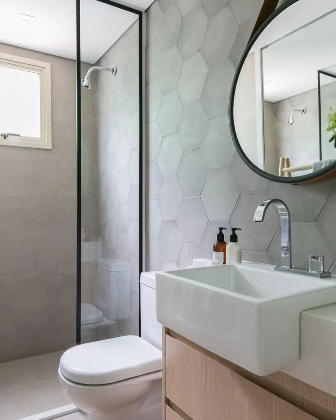 porcelanato hexagonal banheiro box