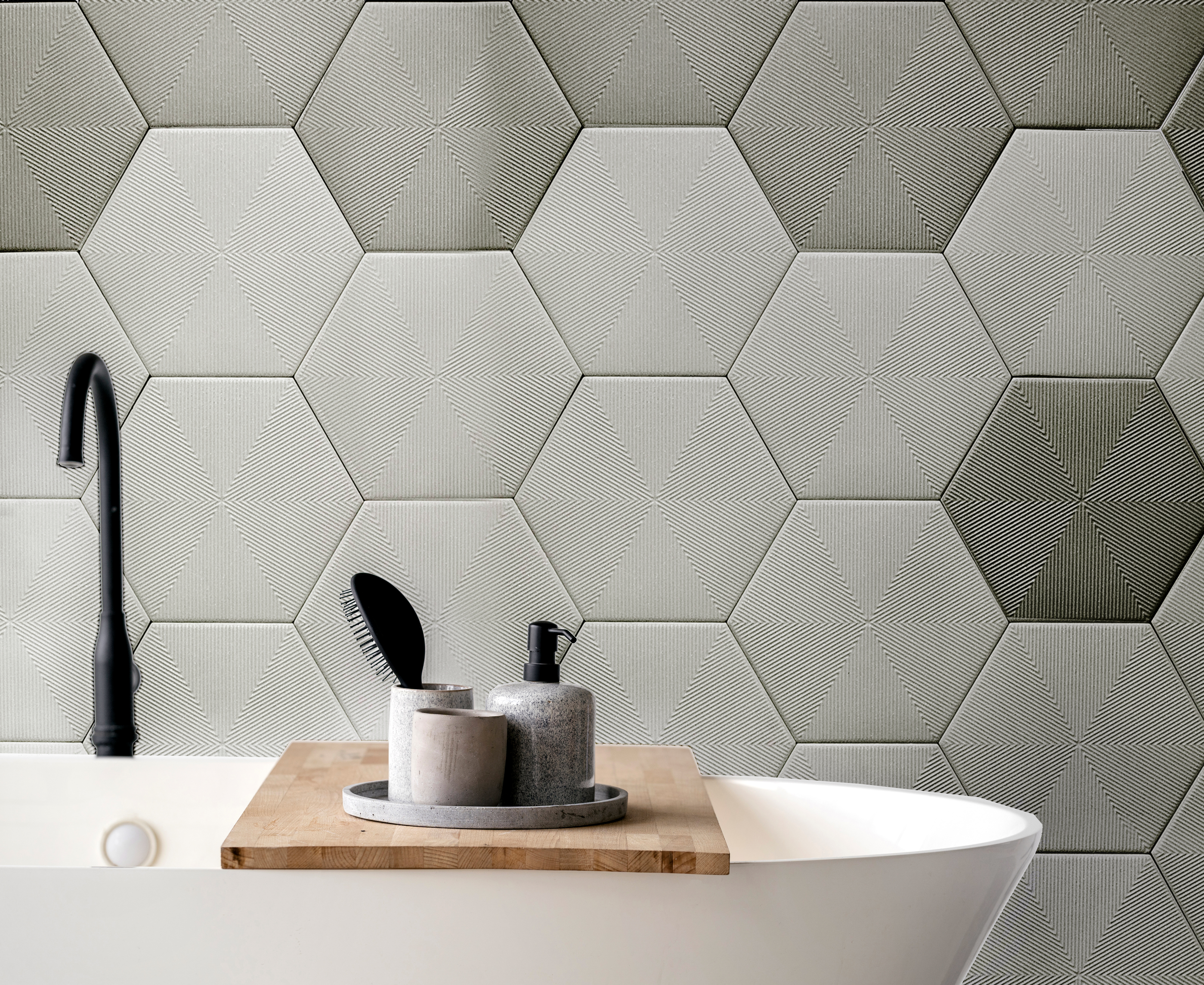 porcelanato hexagonal banheiro moderno