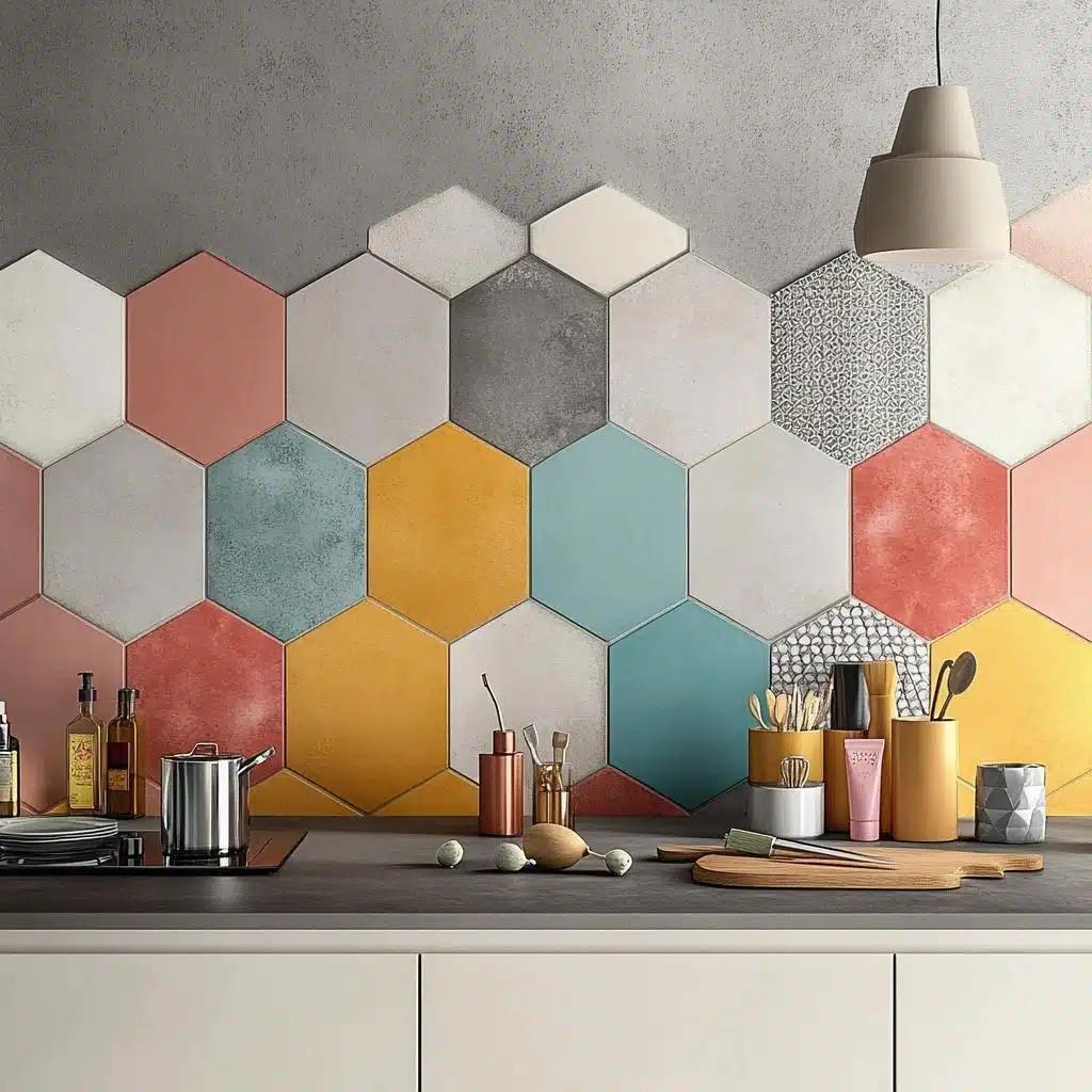 porcelanato hexagonal banheiro preto e branco