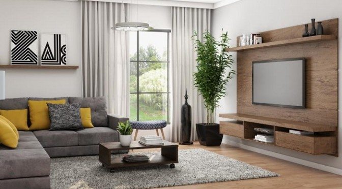 prateleira com led tv