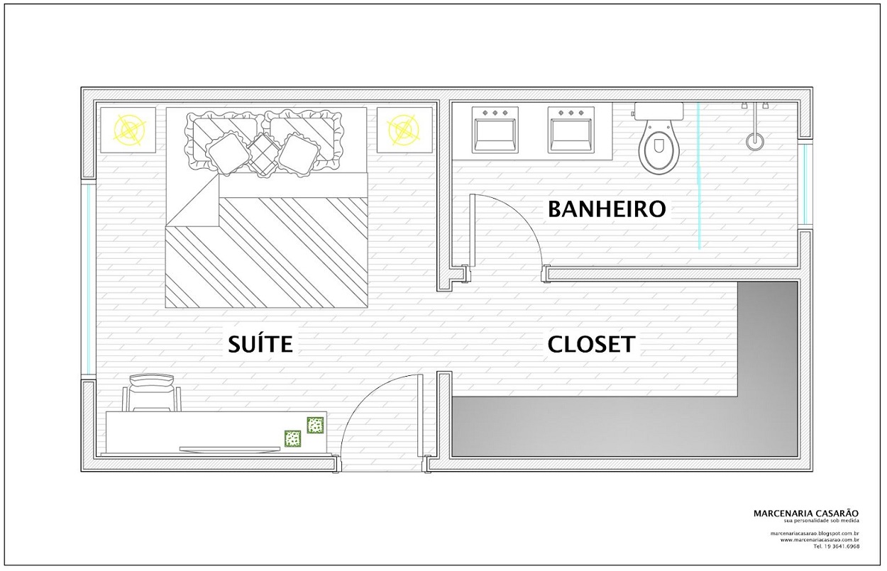 projeto suíte com closet e banheira