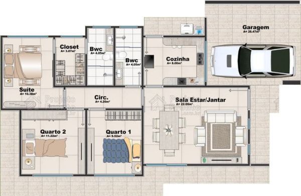 suíte com closet planejado e banheira