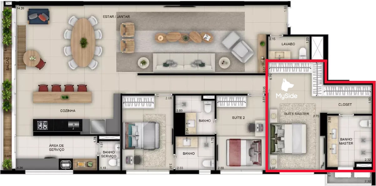 suíte master com closet e hidromassagem