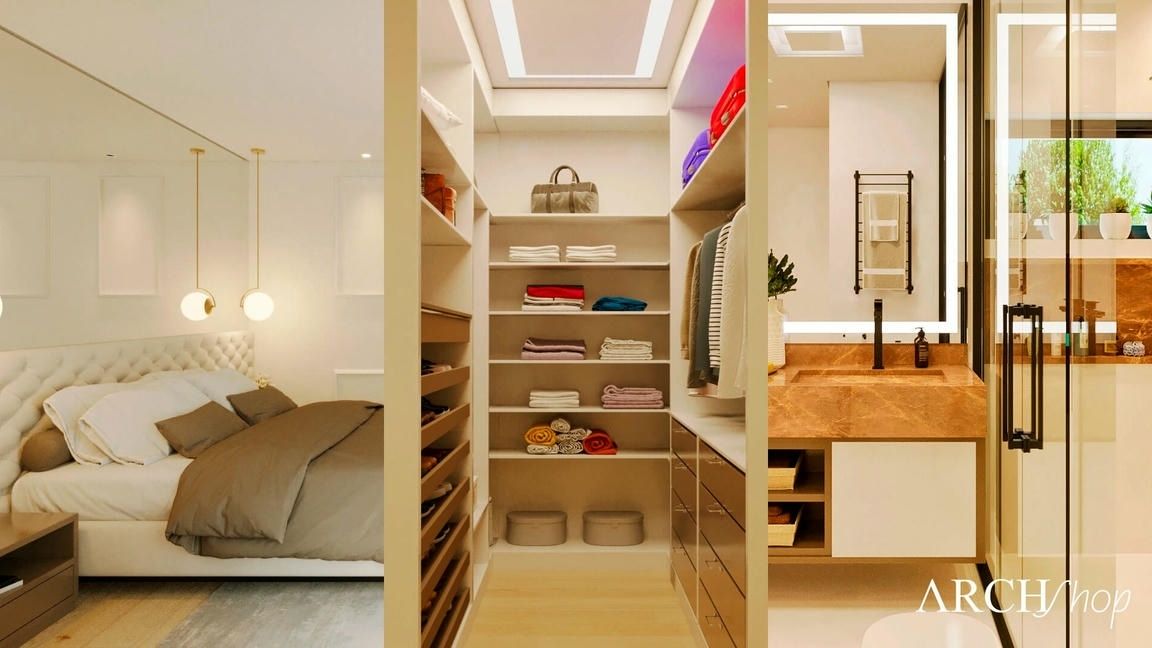 projeto suíte com closet e banheira