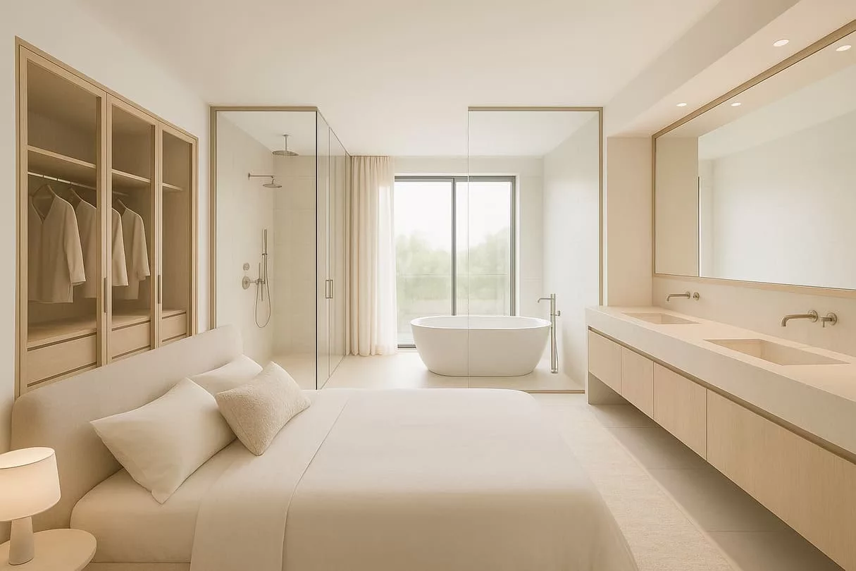 quarto com closet e banheira integrada