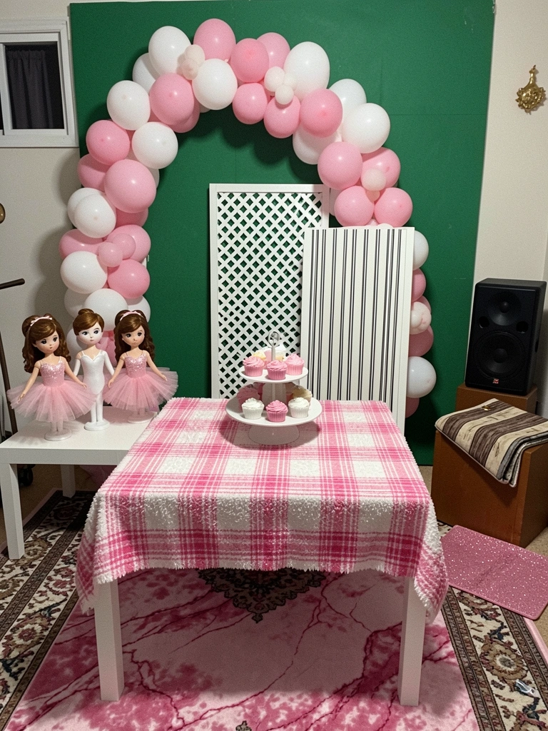 Tapetes com estampas de xadrez, madeira, mármore e glitter sobrepostos em um ambiente decorado